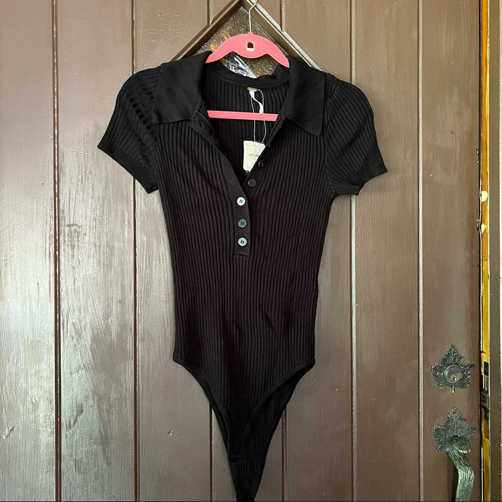 Free People ribbed knit polo top bodysuit